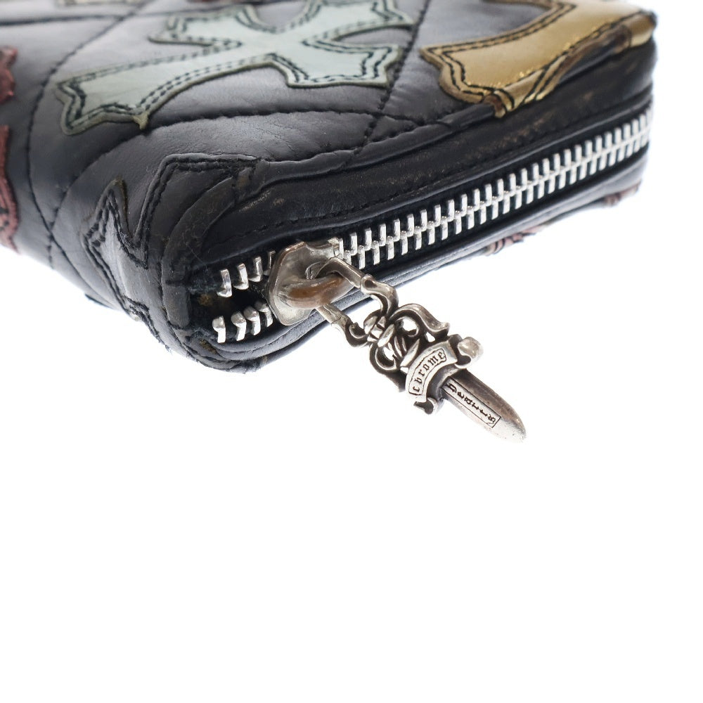 CHROME HEARTS(クロムハーツ) REC F ZIP/QUILTED マルチカラーセメタリークロスパッチ キルティングレザーウォレット 長財布 ブラック/マルチカラー