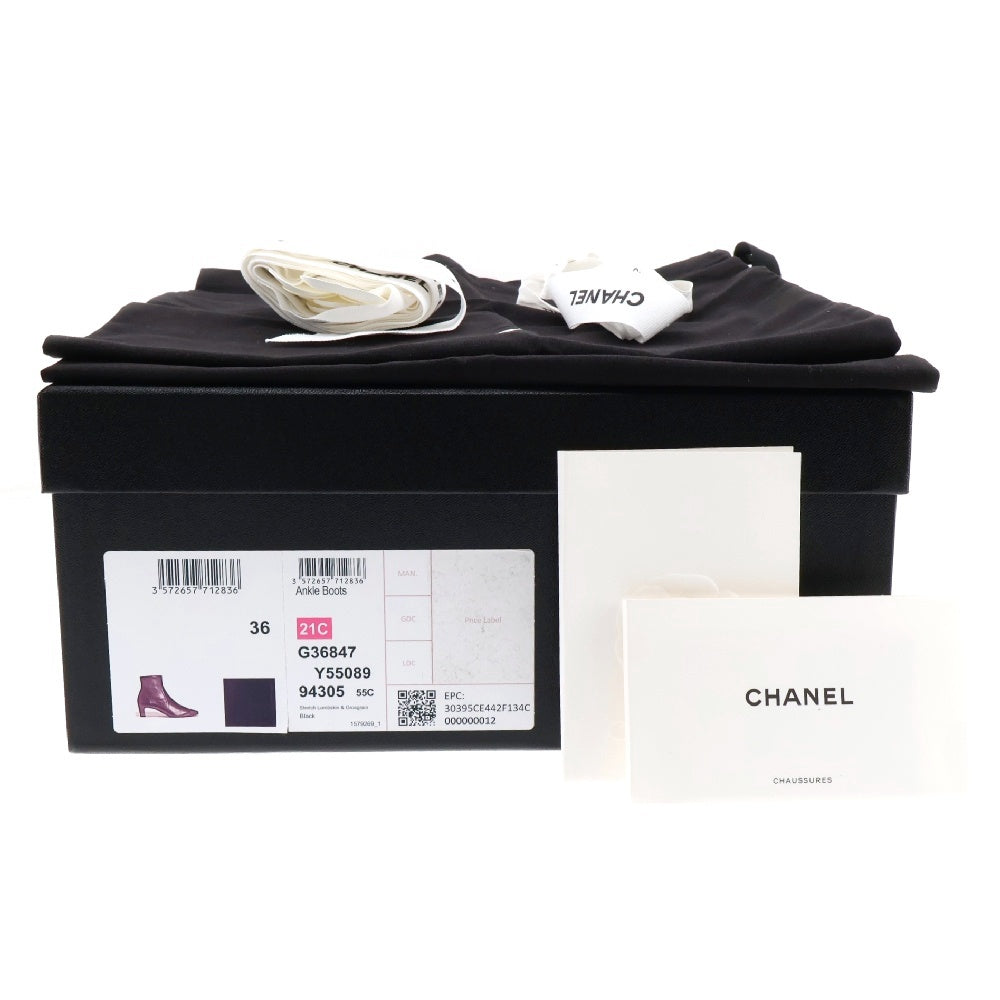 CHANEL(シャネル) ココマーク刺繍ショートヒールブーツ レザー ブラック G36847 レディース