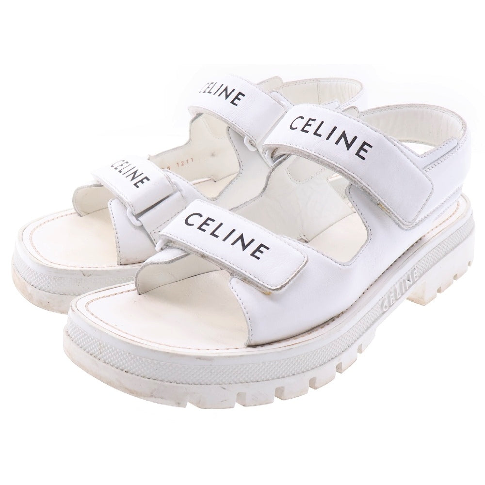 CELINE(セリーヌ) 22SS LEO レオ カーフレザー ロゴプリントストラップサンダル ホワイト