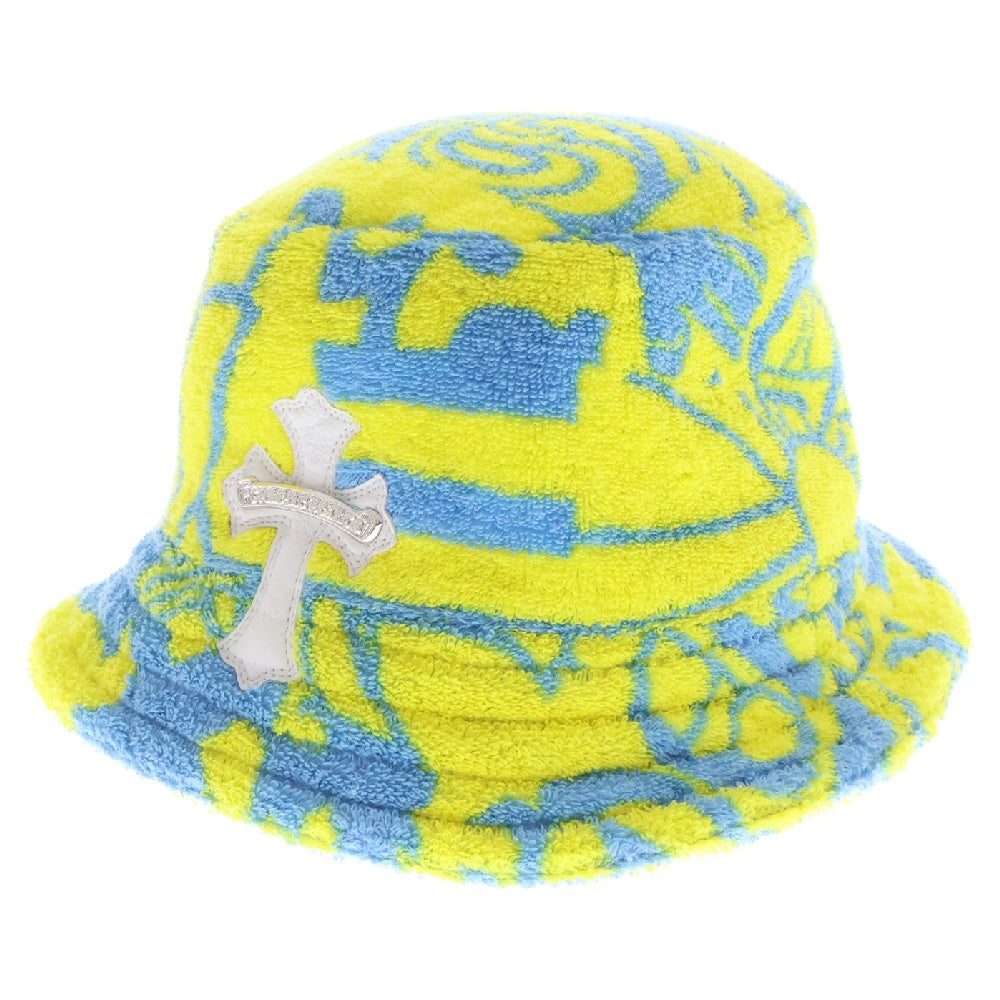 CHROME HEARTS(クロムハーツ) HAT U CHUM FBRC クロスパッチ 総柄パイルバケットハット ブルー/イエロー