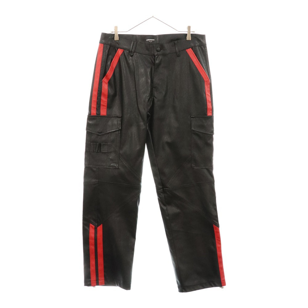 UNKNOWN LONDON(アンノーンロンドン) VEGAN LEATHER CARGO PANTS ヴィーガンレザーカーゴパンツ ブラック/レッド