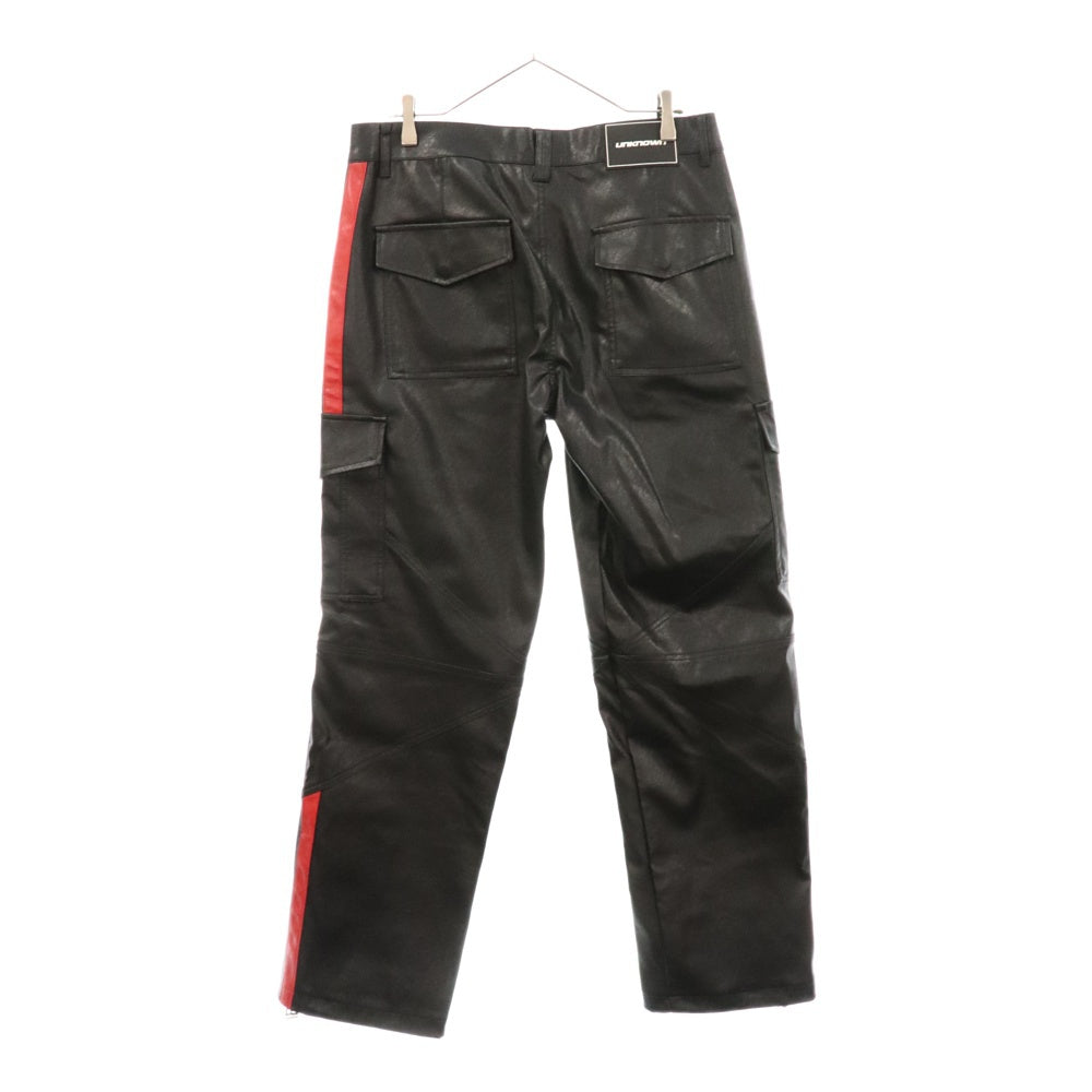 UNKNOWN LONDON(アンノーンロンドン) VEGAN LEATHER CARGO PANTS ヴィーガンレザーカーゴパンツ ブラック/レッド