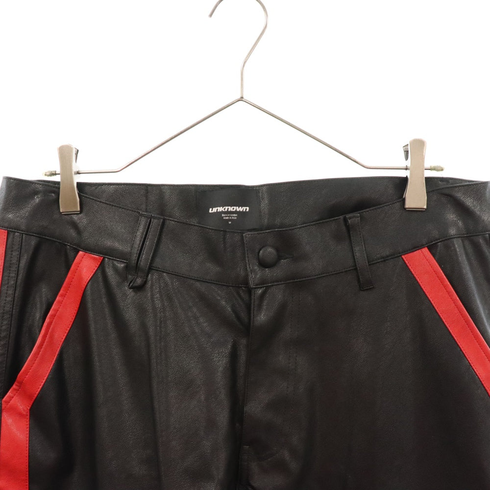 UNKNOWN LONDON(アンノーンロンドン) VEGAN LEATHER CARGO PANTS ヴィーガンレザーカーゴパンツ ブラック/レッド