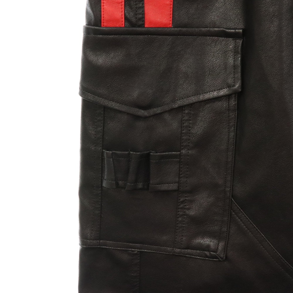 UNKNOWN LONDON(アンノーンロンドン) VEGAN LEATHER CARGO PANTS ヴィーガンレザーカーゴパンツ ブラック/レッド