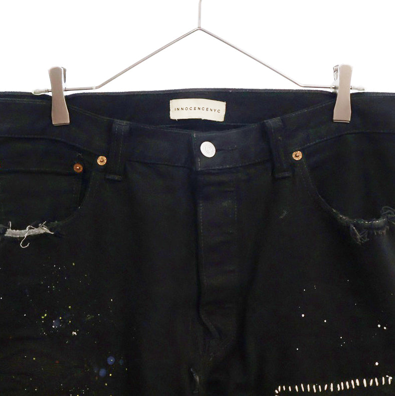Innocence NYC(イノセンス) Damage Denim Pants ダメージ加工ペイントステッチデニムパンツ ブラック INSTBK01