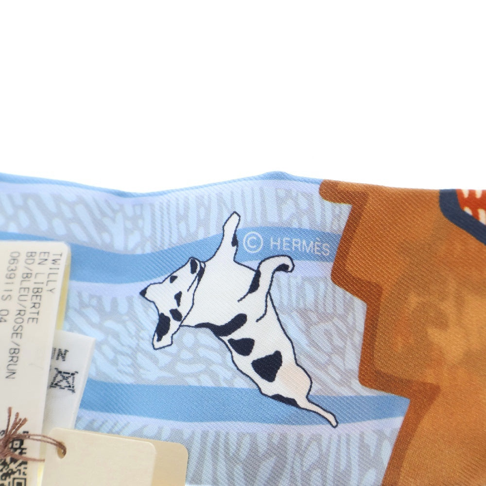 HERMES(エルメス) TWILLY EN LIBERTE ツイリー 総柄シルクスカーフ 犬 ドッグ マルチ レディース 063911S