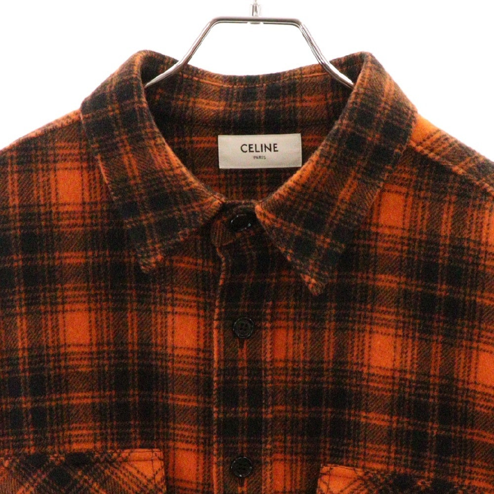 CELINE(セリーヌ) 22SS Loose Shirt in Checked Wool ウールチェックルーズ長袖シャツ ドラッグストアカラー ランバージャック オレンジ/ブラック 2C574073Q