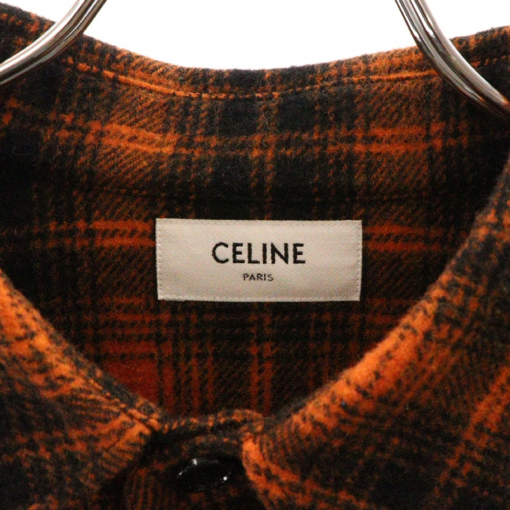 CELINE(セリーヌ) 22SS Loose Shirt in Checked Wool ウールチェックルーズ長袖シャツ ドラッグストアカラー ランバージャック オレンジ/ブラック 2C574073Q