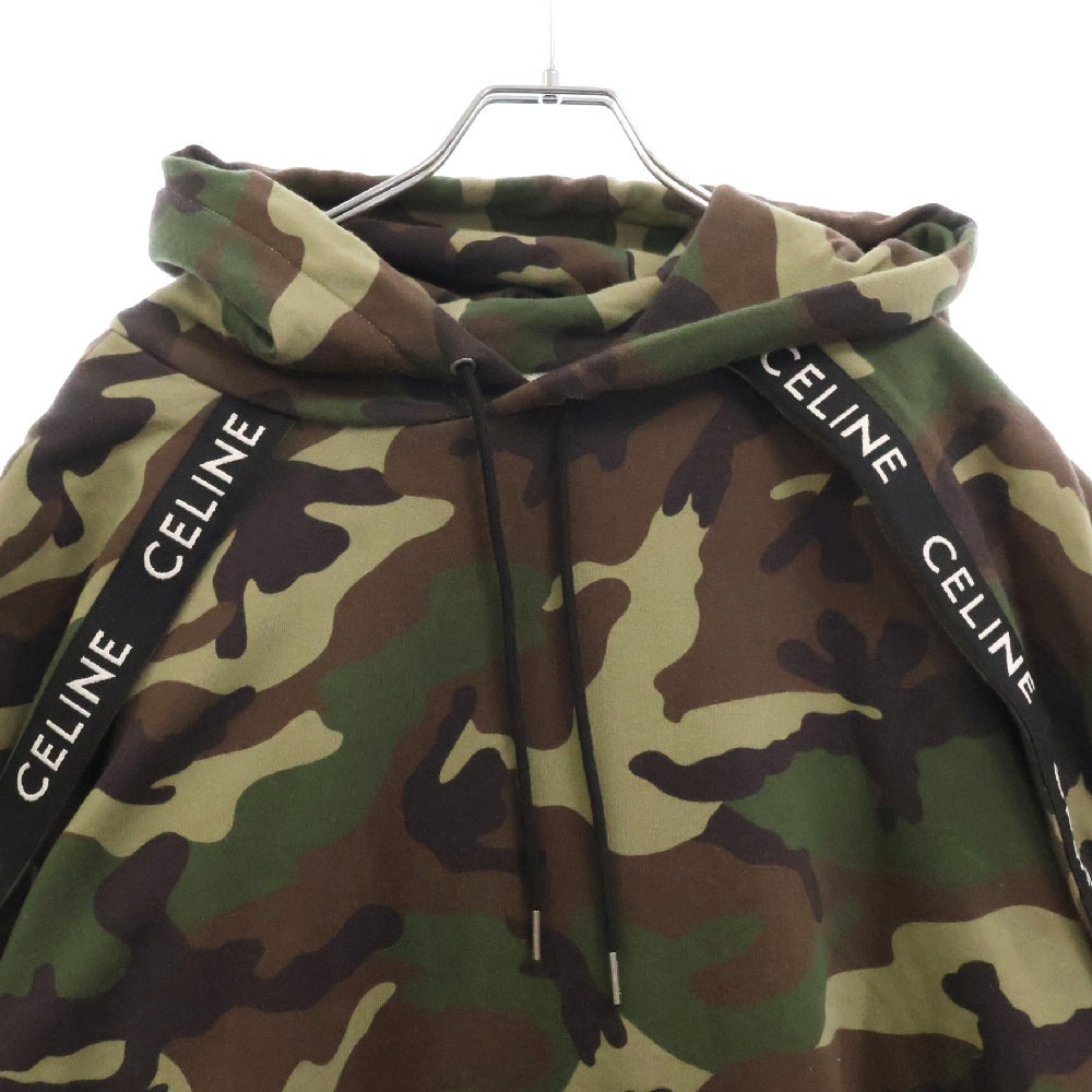 CELINE(セリーヌ) 23AW Bands Hoodie カモフラージュ 迷彩柄 レイヤードプルオーバースウェットパーカー フーディー カーキ 2Y85A885M