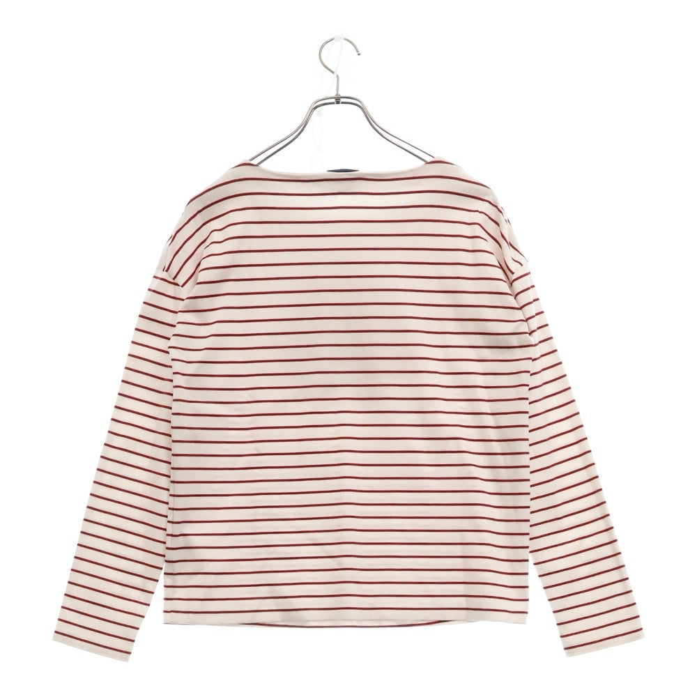 MONCLER(モンクレール) MAGLIA GIRPCOLLO マグリア フロントロゴ刺繍クルーネックボーダー長袖Tシャツカットソー ロンT ホワイト/レッド D20938058500 829DF