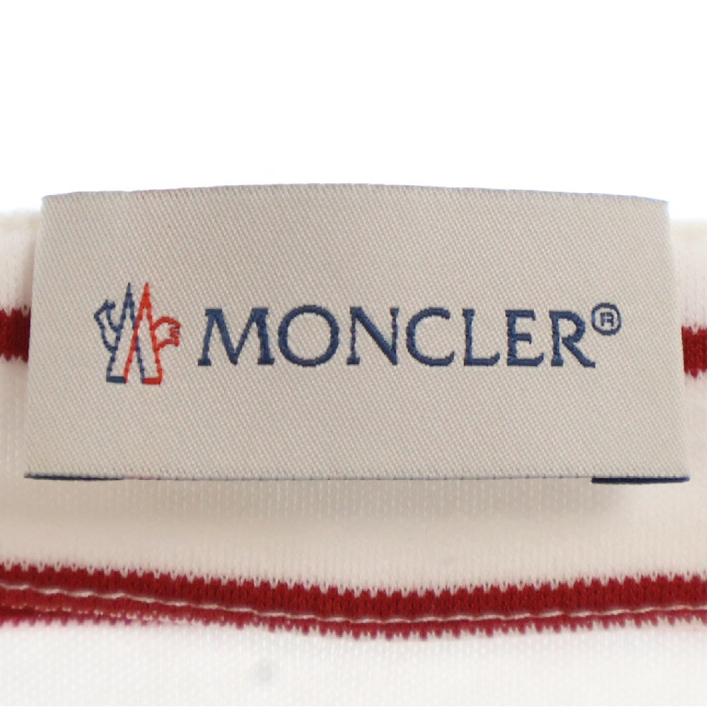 MONCLER(モンクレール) MAGLIA GIRPCOLLO マグリア フロントロゴ刺繍クルーネックボーダー長袖Tシャツカットソー ロンT ホワイト/レッド D20938058500 829DF