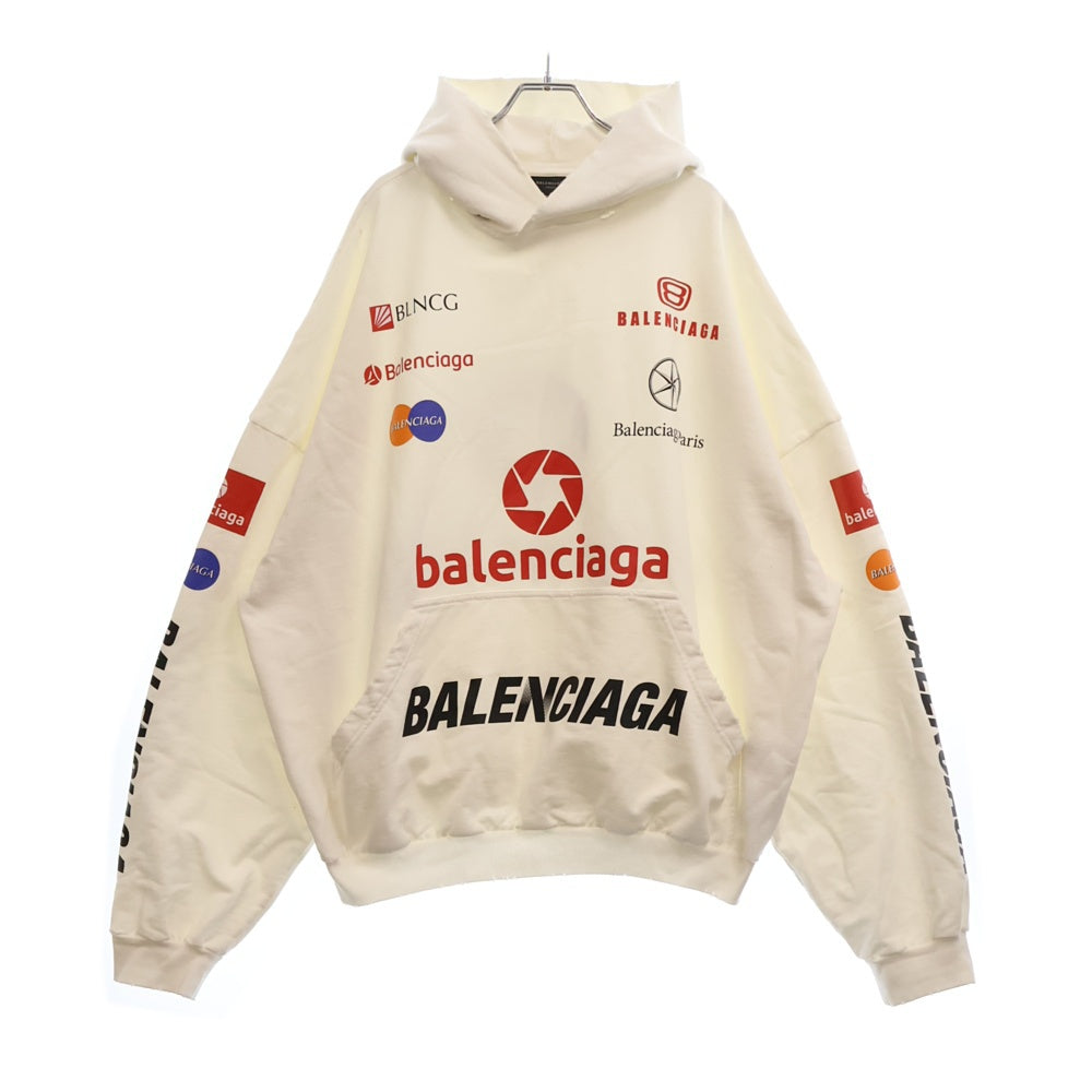 BALENCIAGA(バレンシアガ) 23AW Top League Round Hoodie トップリーグ ラウンド ダメージ加工 プルオーバースウェットパーカー フーディー ホワイト 767885 TPVF1