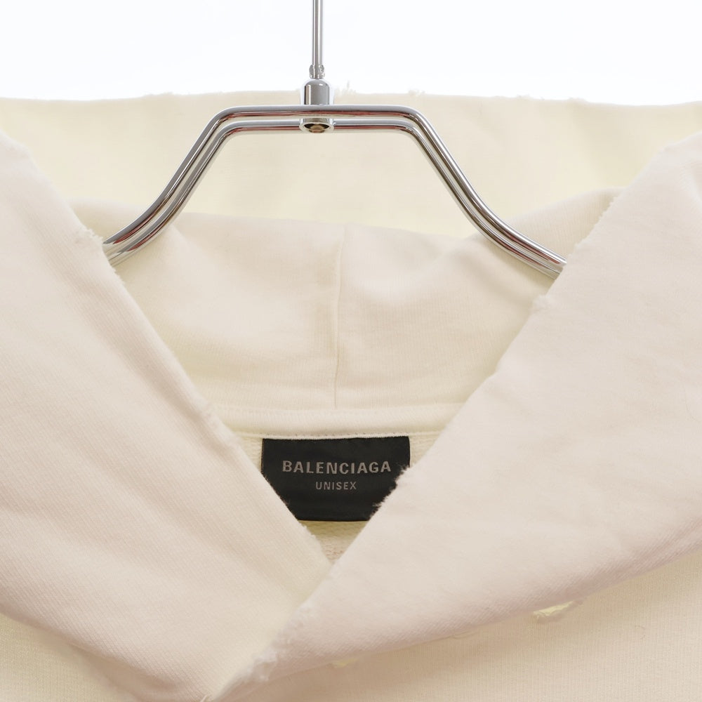 BALENCIAGA(バレンシアガ) 23AW Top League Round Hoodie トップリーグ ラウンド ダメージ加工 プルオーバースウェットパーカー フーディー ホワイト 767885 TPVF1