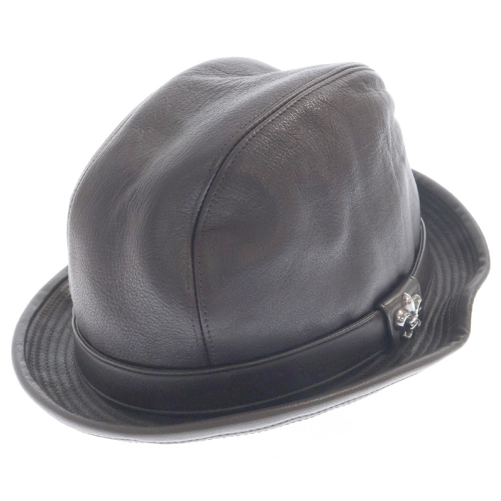 CHROME HEARTS(クロムハーツ) FEDRA フェドラ BSフレア ガンスリンガー レザーハット 帽子 ブラウン/シルバー