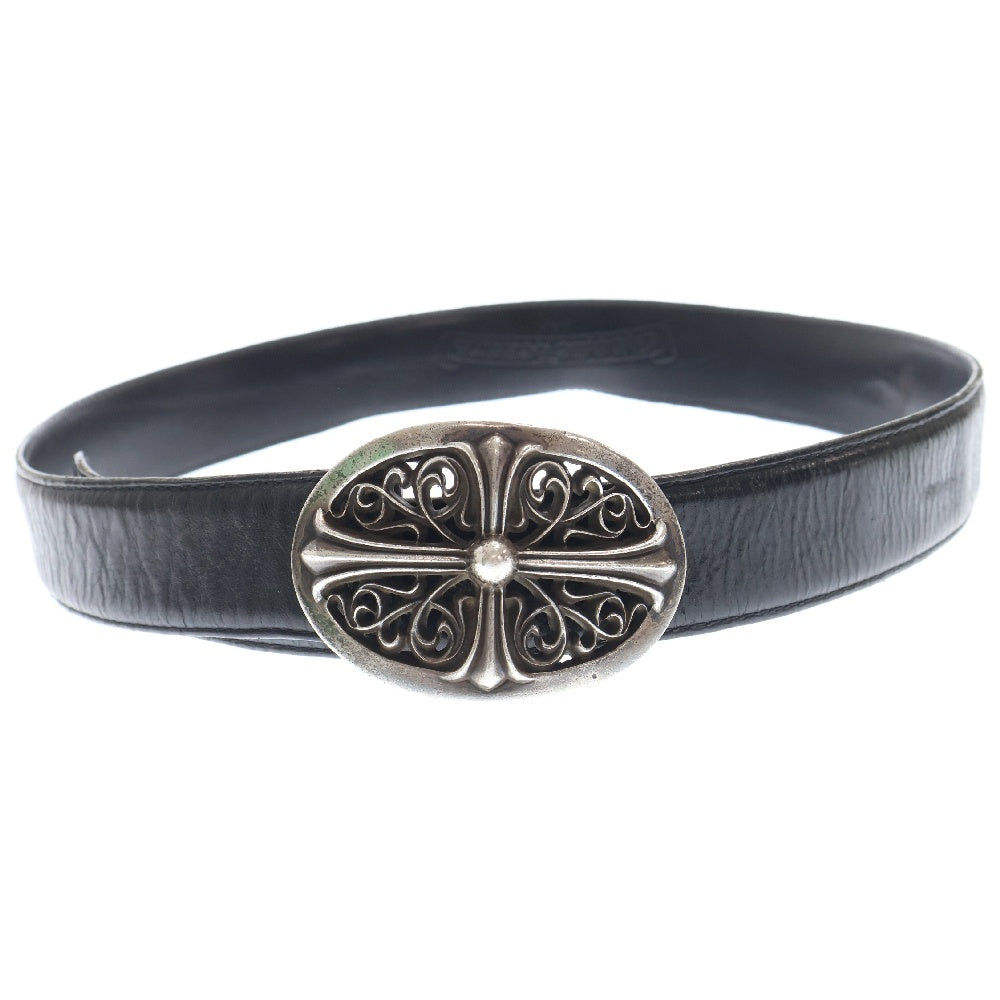 CHROME HEARTS(クロムハーツ) OVAL CROSS STRAP1.5 クラシックオーバルクロスバックル レザーベルト シルバー BCA359