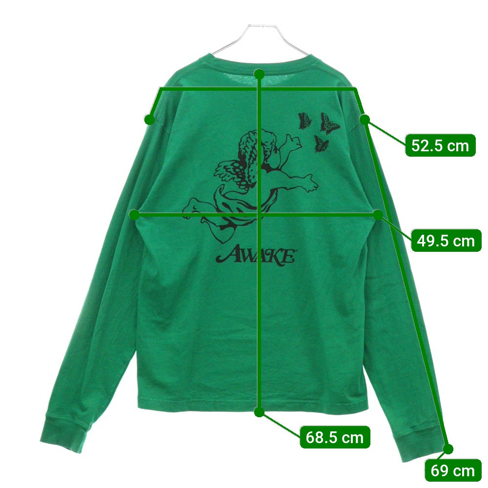 Girls Don't Cry(ガールズドントクライ) ×AWAKE NY COMPLEXCON L/S TEE アウェイク エンジェルプリント 長袖Tシャツ グリーン