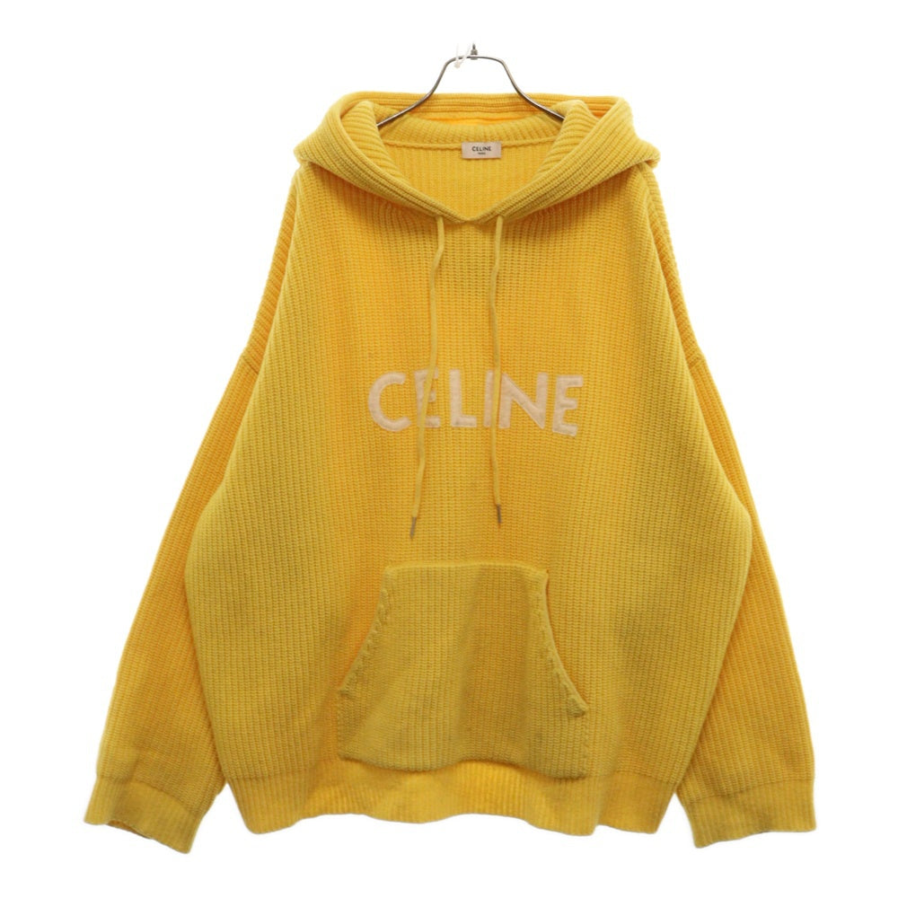 CELINE(セリーヌ) Wool Knit Hoodie フロントロゴ プルオーバーニットパーカー フーディー イエロー 2A85W423P
