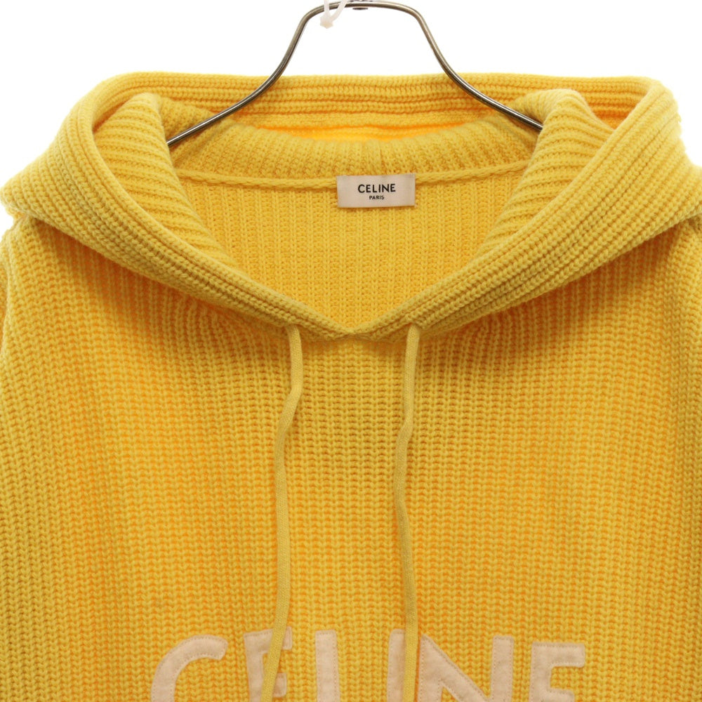 CELINE(セリーヌ) Wool Knit Hoodie フロントロゴ プルオーバーニットパーカー フーディー イエロー 2A85W423P