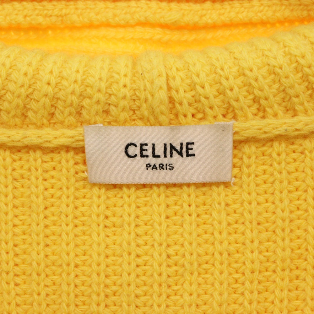 CELINE(セリーヌ) Wool Knit Hoodie フロントロゴ プルオーバーニットパーカー フーディー イエロー 2A85W423P