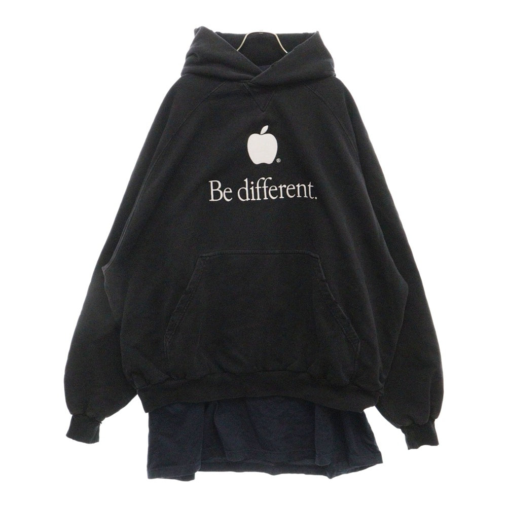 BALENCIAGA(バレンシアガ) 22AW Be differrent Hoodie デストロイ加工 Be differrent刺繍レイヤードプルオーバースウェットパーカー フーディー ブラック 720406 TNVB4