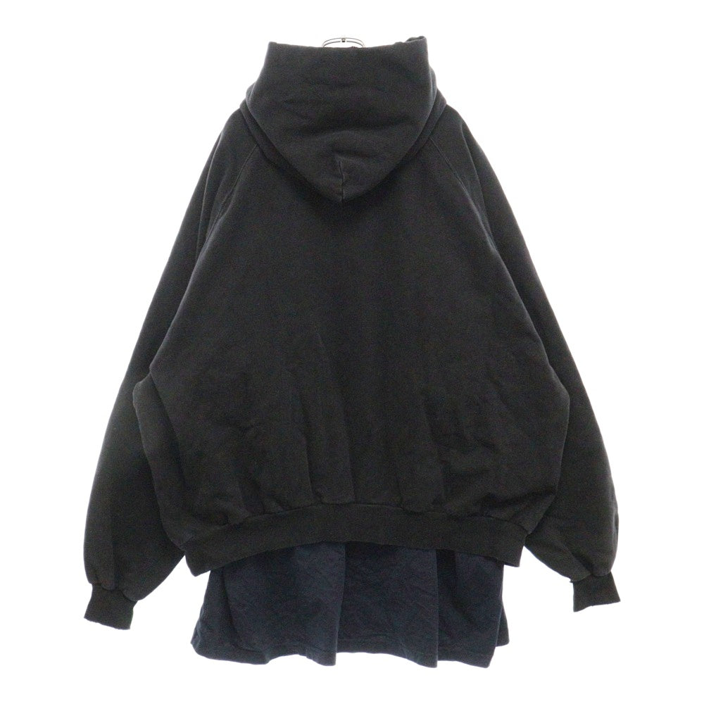 BALENCIAGA(バレンシアガ) 22AW Be differrent Hoodie デストロイ加工 Be differrent刺繍レイヤードプルオーバースウェットパーカー フーディー ブラック 720406 TNVB4