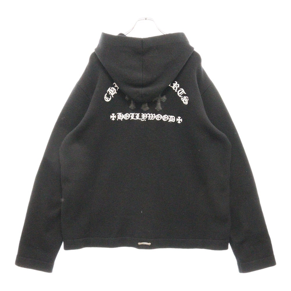 CHROME HEARTS(クロムハーツ) SAILIN ON ZIP HD Cashmere Knit Zipup Hoodie セメタリークロス刺繍 カシミヤニットジップパーカー フーディ ブラック