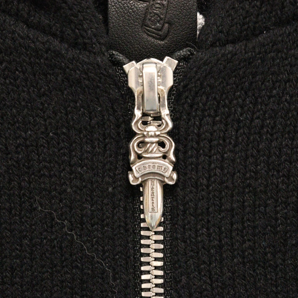 CHROME HEARTS(クロムハーツ) SAILIN ON ZIP HD Cashmere Knit Zipup Hoodie セメタリークロス刺繍 カシミヤニットジップパーカー フーディ ブラック