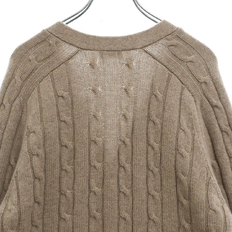 CELINE(セリーヌ) 23AW Triomphe Cardigan Cable Knit Cashmere 2AD5G362W トリオンフ エルボーパッチ ケーブルニット カーディガン セーター ブラウン