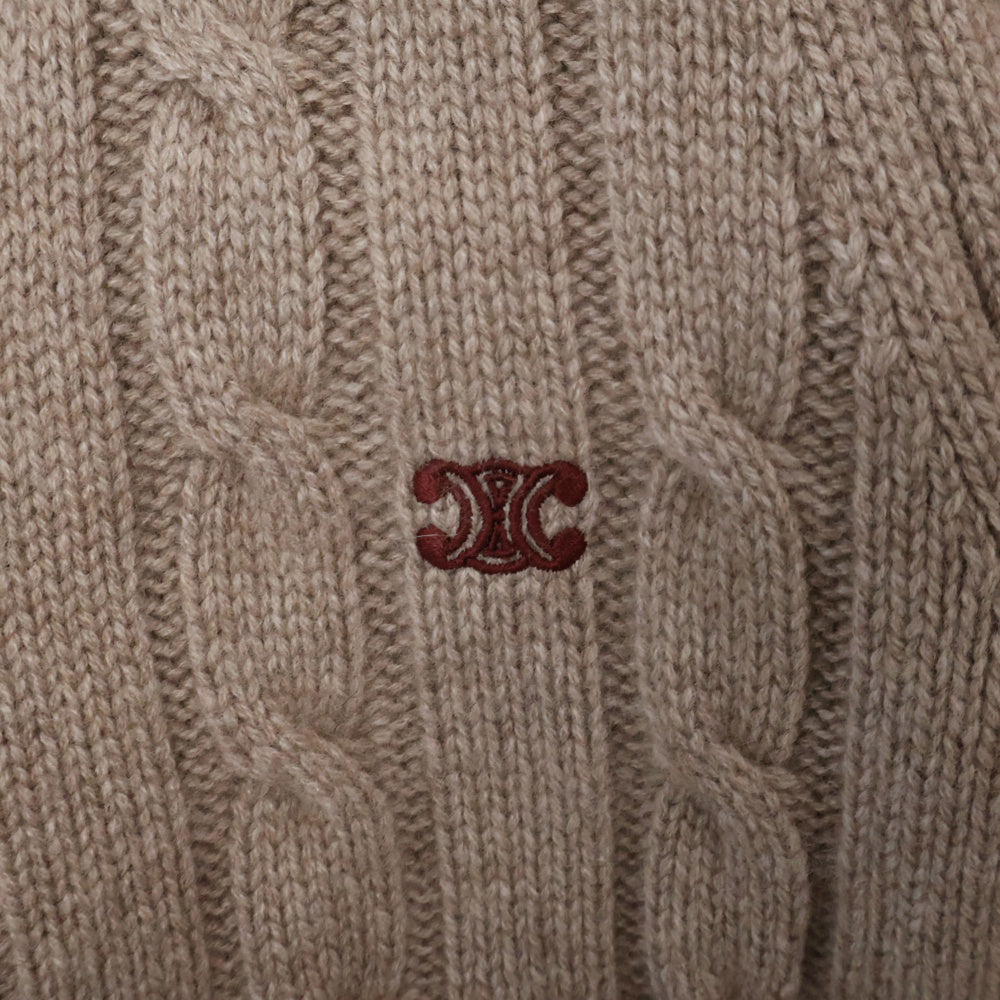 CELINE(セリーヌ) 23AW Triomphe Cardigan Cable Knit Cashmere 2AD5G362W トリオンフ エルボーパッチ ケーブルニット カーディガン セーター ブラウン