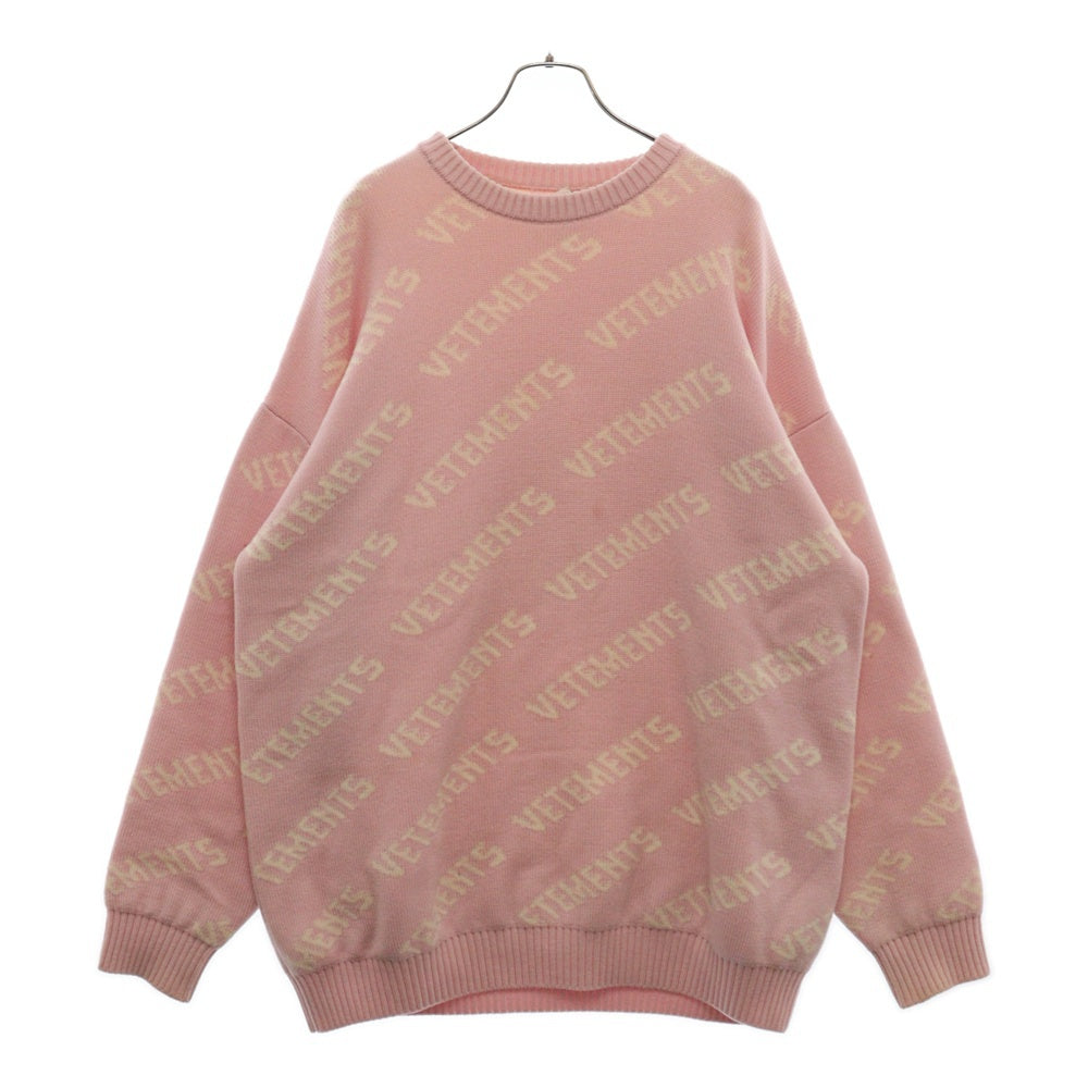 VETEMENTS(ヴェトモン) 21AW ロゴ 総柄 クルーネックニット ピンク UA52KN600P