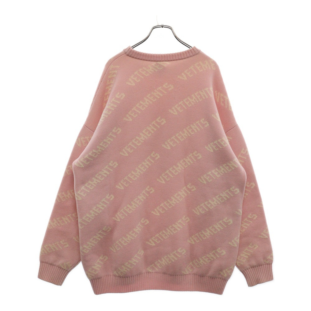 VETEMENTS(ヴェトモン) 21AW ロゴ 総柄 クルーネックニット ピンク UA52KN600P