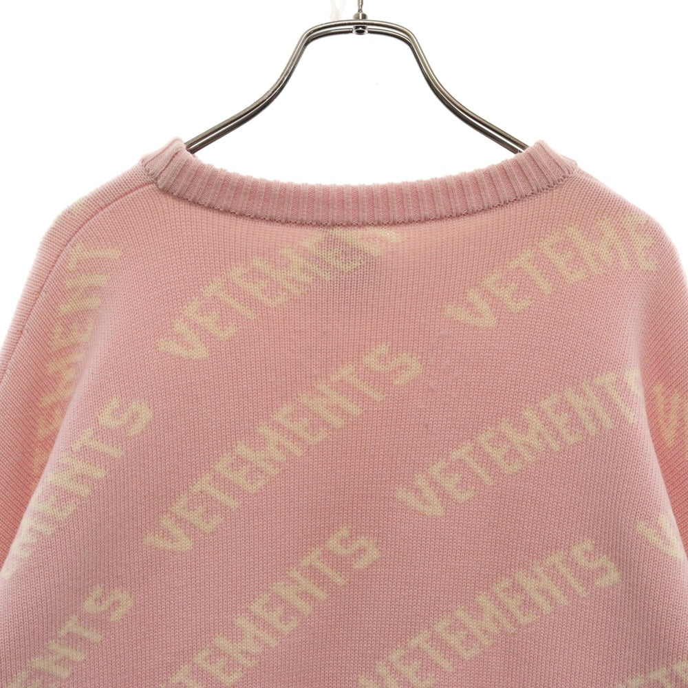 VETEMENTS(ヴェトモン) 21AW ロゴ 総柄 クルーネックニット ピンク UA52KN600P