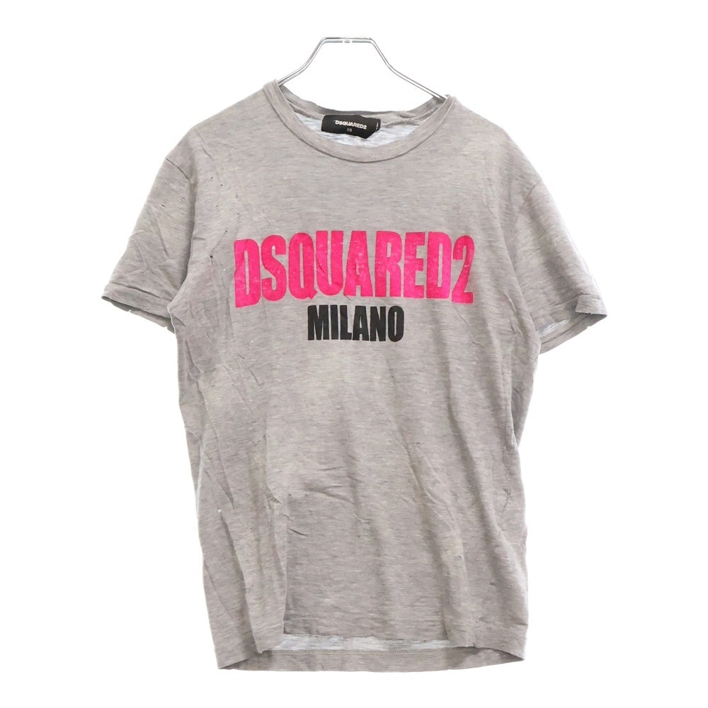 DSQUARED2(ディースクエアード) 18AW ダメージ加工 フロントロゴクルーネック半袖Tシャツカットソー グレー S74GD0432 S22146