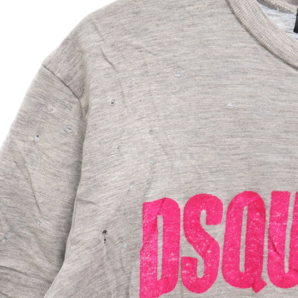 DSQUARED2(ディースクエアード) 18AW ダメージ加工 フロントロゴクルーネック半袖Tシャツカットソー グレー S74GD0432 S22146
