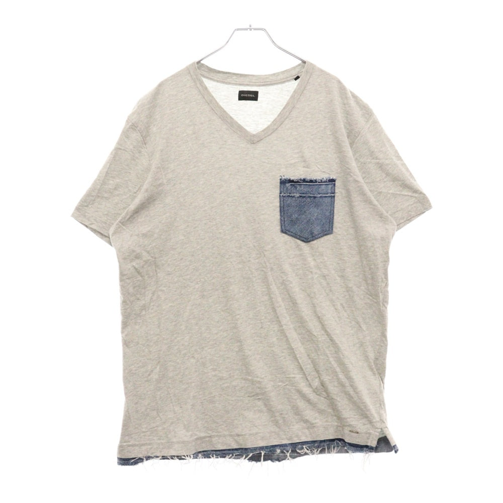 DIESEL(ディーゼル) Pocket Denim S/S TEE ポケットデニム Vネック 半袖Tシャツカットソー グレー