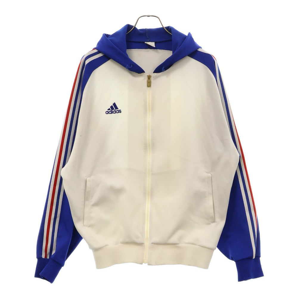 adidas(アディダス) 90s vintage DESCENTE デサント社製 パフォーマンスロゴタグ フロントロゴ刺繍 フード付きトラックジャケット ホワイト/ブルー AH-2811