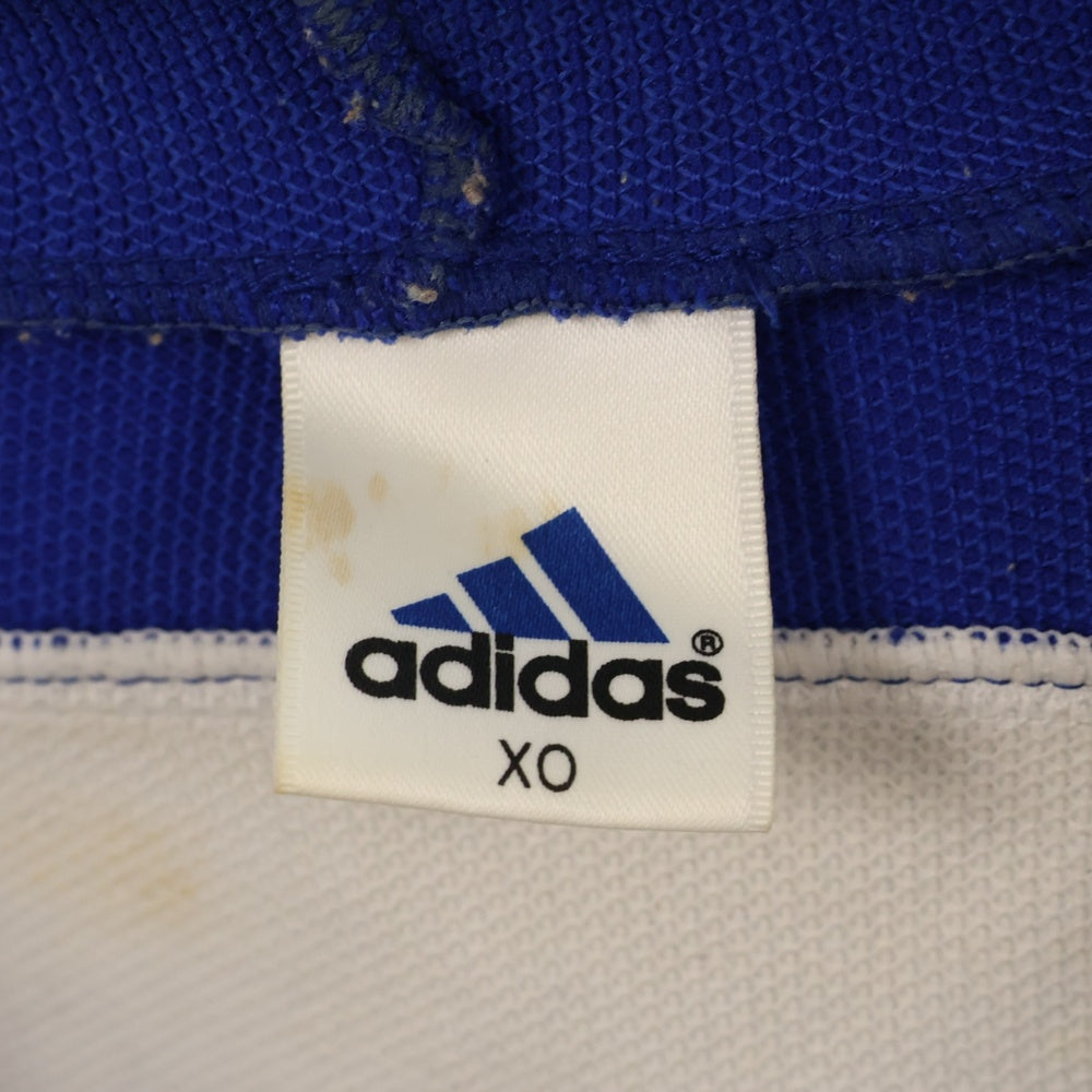 adidas(アディダス) 90s vintage DESCENTE デサント社製 パフォーマンスロゴタグ フロントロゴ刺繍 フード付きトラックジャケット ホワイト/ブルー AH-2811