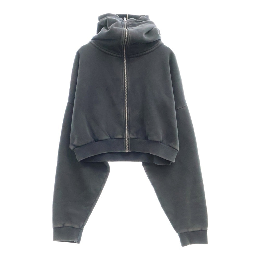 entire studios(エンタイア スタジオ) CROPPED FULL ZIP クロップドフルジップアップパーカー フーディー ユーズド加工 ブラック ES2156 レディース