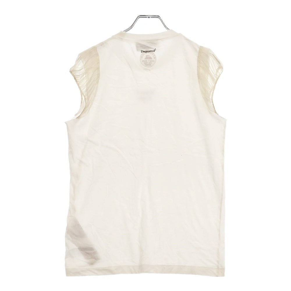 DSQUARED2(ディースクエアード) 22SS Keep it Cool Print TEE S72GD0355 S21600 フロントプリント シースルー クルーネックパフスリーブTシャツ レディース ホワイト