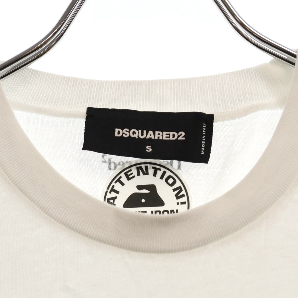 DSQUARED2(ディースクエアード) 22SS Keep it Cool Print TEE S72GD0355 S21600 フロントプリント シースルー クルーネックパフスリーブTシャツ レディース ホワイト