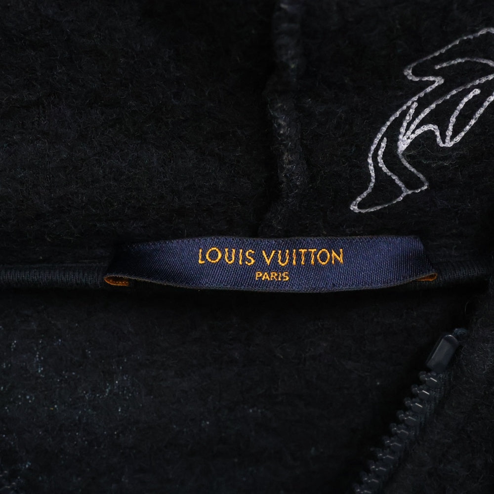 LOUIS VUITTON(ルイヴィトン) 20AW フラワー刺繍ジップアップパーカー フーディー ネイビー RM202 XJB HJY83W