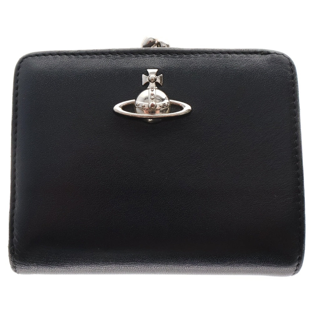 Vivienne Westwood(ヴィヴィアンウエストウッド) ロゴプレート二つ折り財布 レザーウォレット がま口コインケース ブラック 51010020