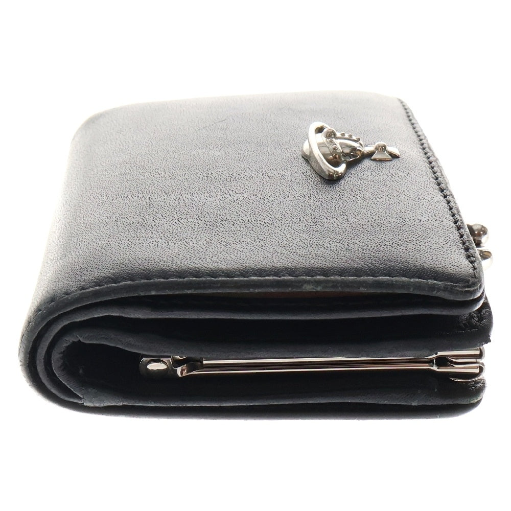Vivienne Westwood(ヴィヴィアンウエストウッド) ロゴプレート二つ折り財布 レザーウォレット がま口コインケース ブラック 51010020