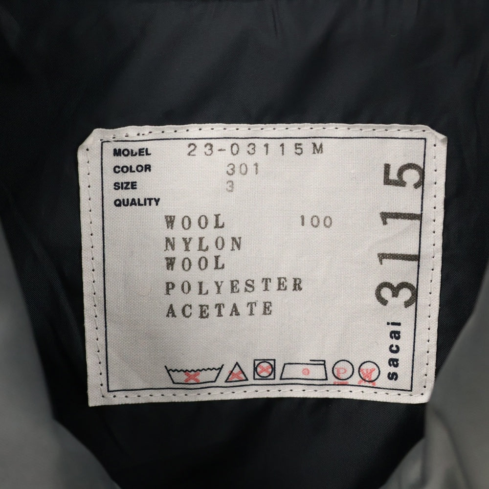 Sacai(サカイ) 23AW Wool Melton Blouson 23-03115M ウール メルトン ブルゾン ジャケット グレー