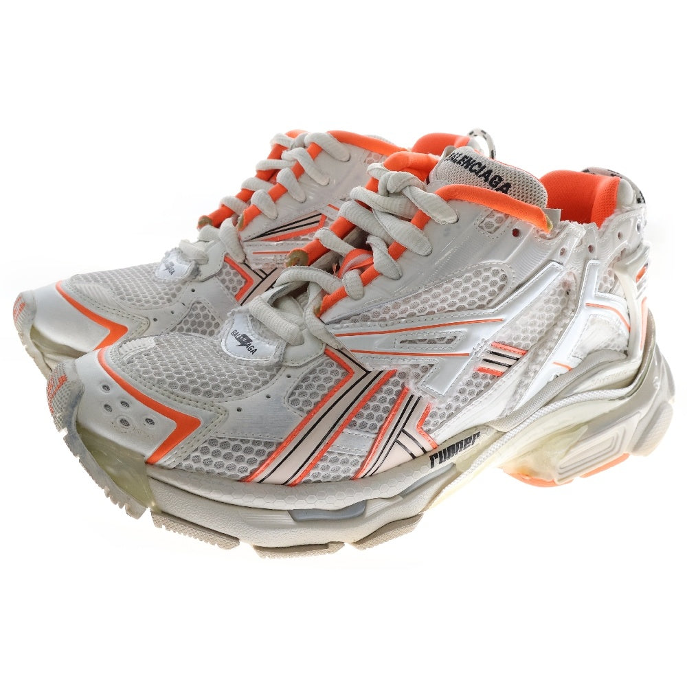 BALENCIAGA(バレンシアガ) RUNNER 677403 ランナー ユーズド加工 ローカットスニーカー 42/27.5cm ホワイト/オレンジ
