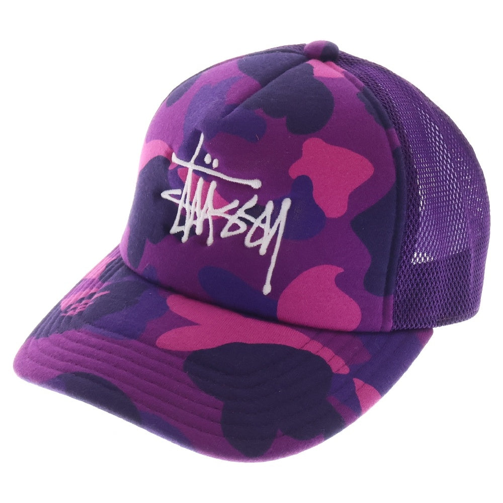 A BATHING APE(アベイシングエイプ) ×STUSSY カモロゴメッシュキャップ 001CPH731917C パープル