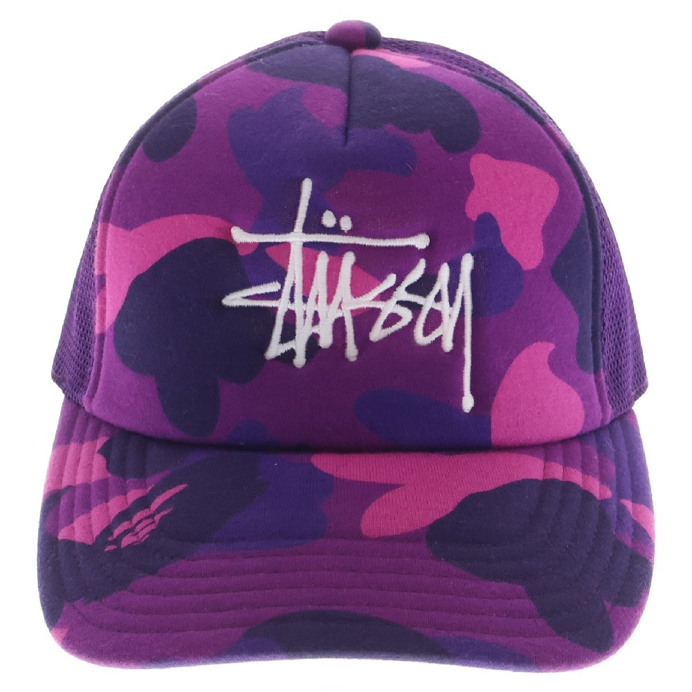 A BATHING APE(アベイシングエイプ) ×STUSSY カモロゴメッシュキャップ 001CPH731917C パープル