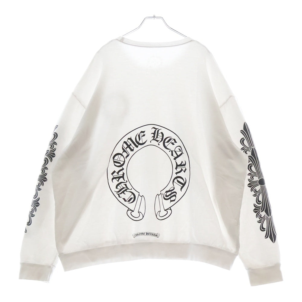 CHROME HEARTS(クロムハーツ) Horseshoe Crewneck Sweatshirt ホースシュープリント 袖フローラル クルーネックスウェットトレーナー ホワイト