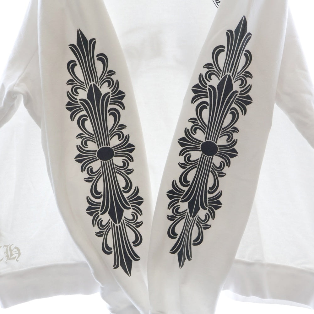 CHROME HEARTS(クロムハーツ) Horseshoe Crewneck Sweatshirt ホースシュープリント 袖フローラル クルーネックスウェットトレーナー ホワイト