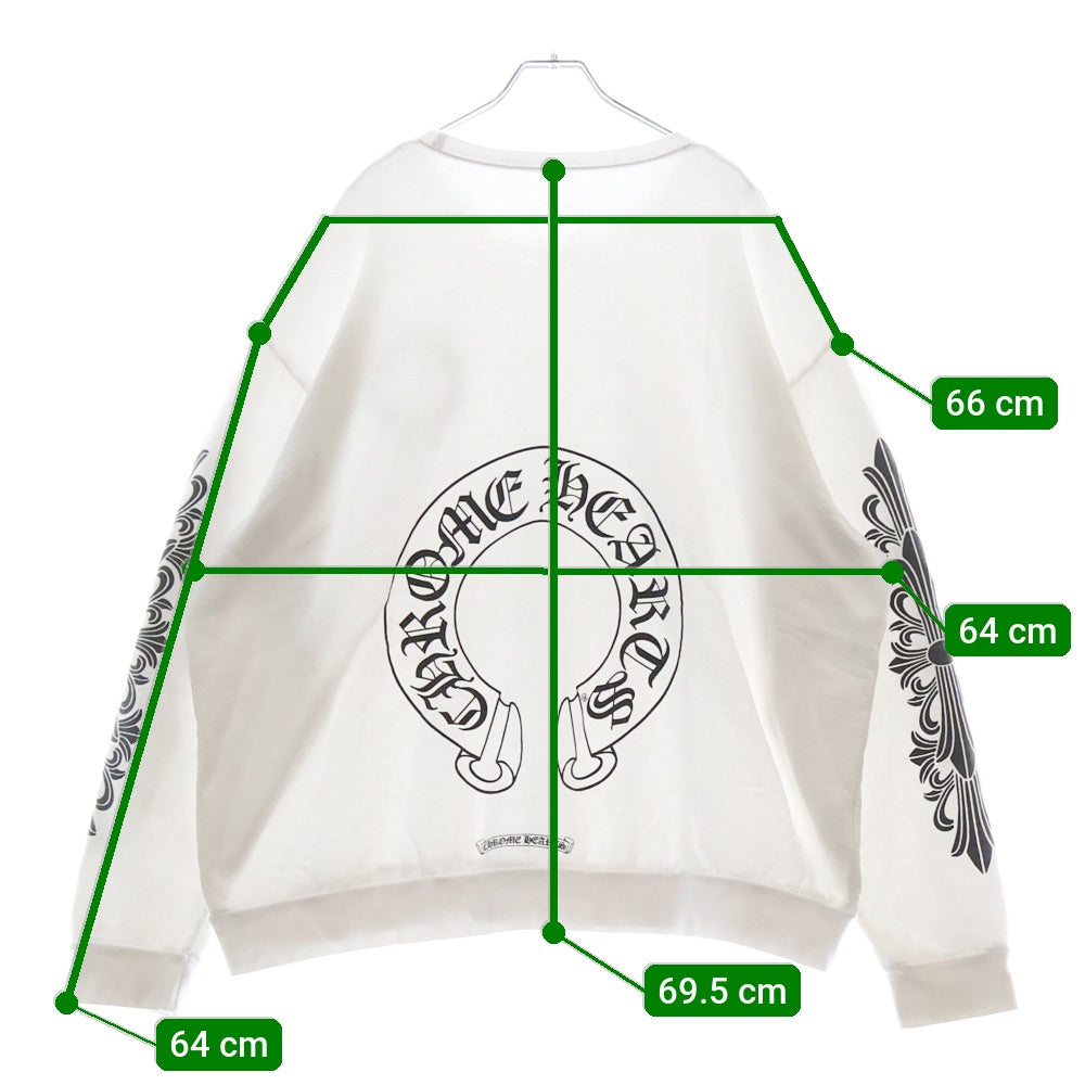 CHROME HEARTS(クロムハーツ) Horseshoe Crewneck Sweatshirt ホースシュープリント 袖フローラル クルーネックスウェットトレーナー ホワイト